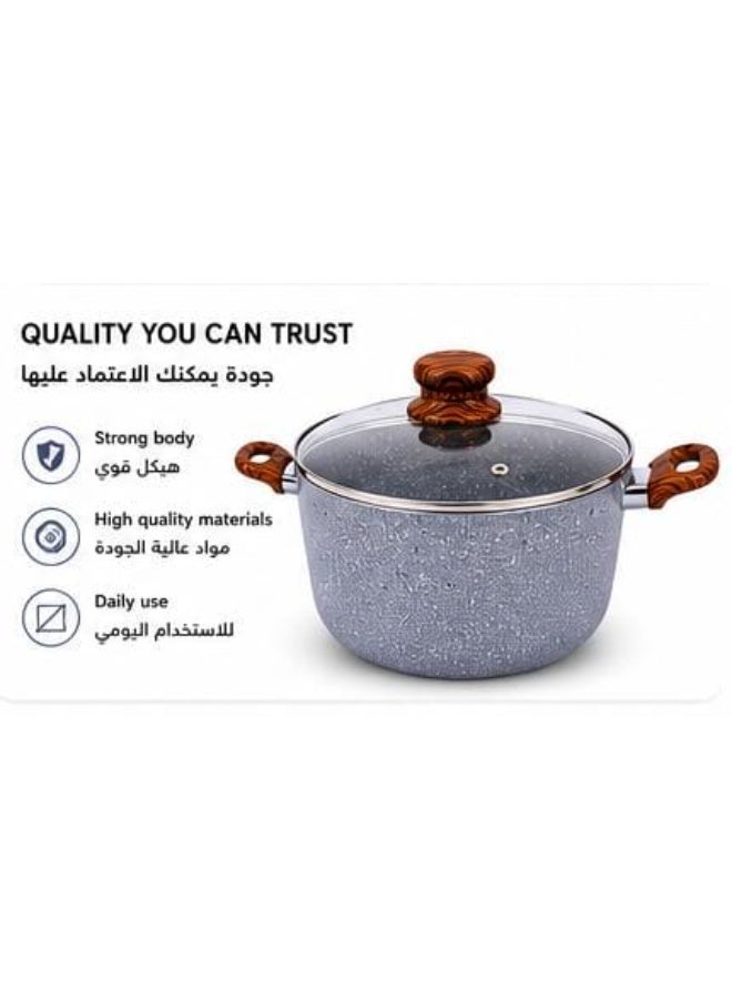طقم أواني طهي جرانيت 12 قطعة | قدور ومقالي غير لاصقة مع أغطية زجاجية ومقلاة 24 سم و5 أدوات مطبخ | مناسب لمعظم أنواع المواقد | رمادي - Image 5