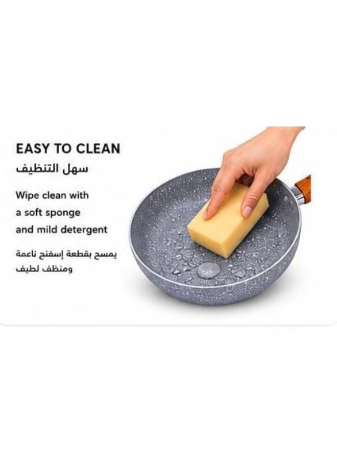 طقم أواني طهي جرانيت 12 قطعة | قدور ومقالي غير لاصقة مع أغطية زجاجية ومقلاة 24 سم و5 أدوات مطبخ | مناسب لمعظم أنواع المواقد | رمادي - Image 4