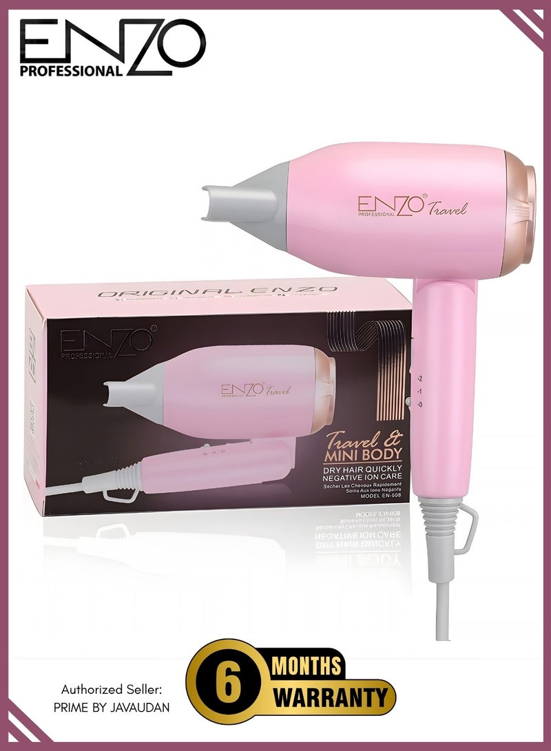 ENZO EN-608 Mini Travel Hair Dryer 1200W – Foldable Compact Hair Dryer with Ceramic Technology, Dual Speed & Portable Design for Home and Travel - Image 1