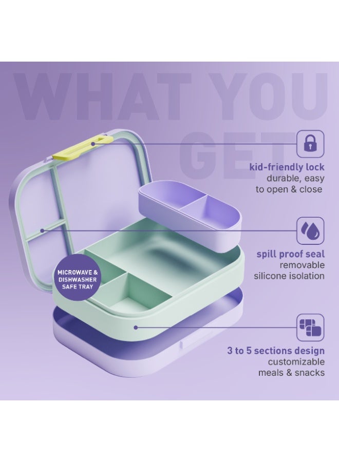 BEOLA Bento Box with 5 Compartments, BPA Free Plastic Lunch Container, Leakproof School Tiffin Lunch Box with Lid, Snack Organizer, Lightweight Food Storage (Balloon Party) - Image 3