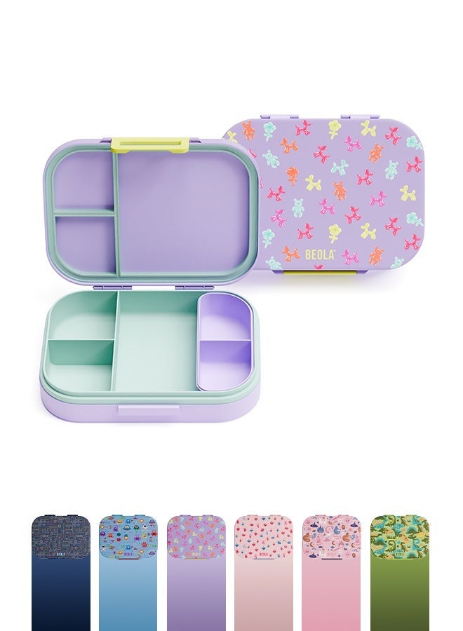 BEOLA Bento Box with 5 Compartments, BPA Free Plastic Lunch Container, Leakproof School Tiffin Lunch Box with Lid, Snack Organizer, Lightweight Food Storage (Balloon Party) - Image 1