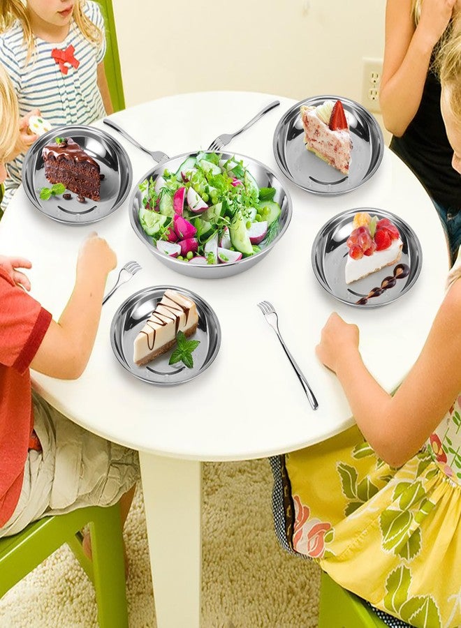 Offiper Patterned Deep Metal Camping Plates, 4 Pack 9.4 inch 201 Stainless Steel Plates, Reusable Pizza Food Serving Snack Eating Salad Dishes Round Shatterproof Silver Dinnerware Dinner Oven Safe - Image 2
