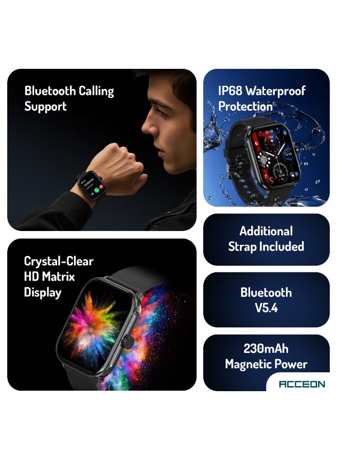 AcceOn Aeris Pro ACC-SW408 Smartwatch – 2.1" Ultra-Clear Display, Bluetooth 5.4 Calling, IP68 Waterproof, Comprehensive Health & Sports Tracking – Includes Extra Silicone Strap – Black - Image 2
