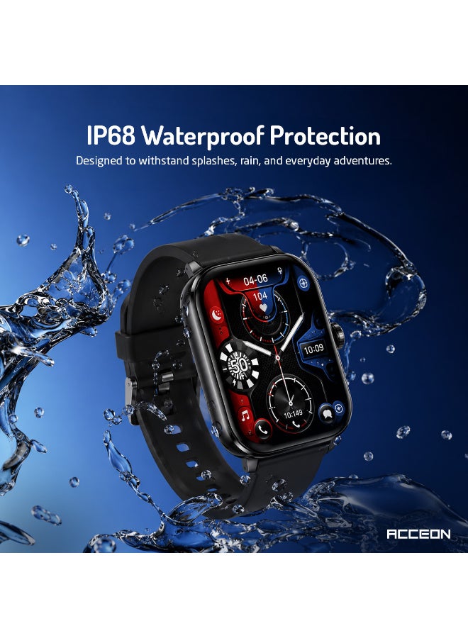 AcceOn Aeris Pro ACC-SW408 Smartwatch – 2.1" Ultra-Clear Display, Bluetooth 5.4 Calling, IP68 Waterproof, Comprehensive Health & Sports Tracking – Includes Extra Silicone Strap – Black - Image 3