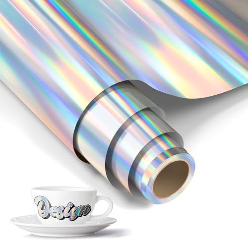 Likcut Holographic Silver Permanent Vinyl - 12" x 6 FT Holographic Adhesive Vinyl Roll Compatible with Cricut Machines, Silhouette Cameo for DIY Home Decor, Commercial, Decals and Signs - Image 1