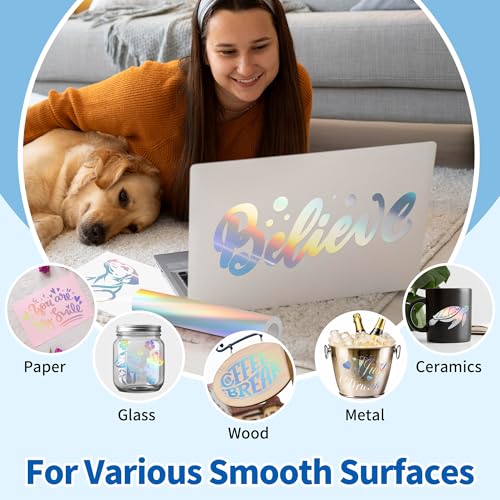 Likcut Holographic Silver Permanent Vinyl - 12" x 6 FT Holographic Adhesive Vinyl Roll Compatible with Cricut Machines, Silhouette Cameo for DIY Home Decor, Commercial, Decals and Signs - Image 3