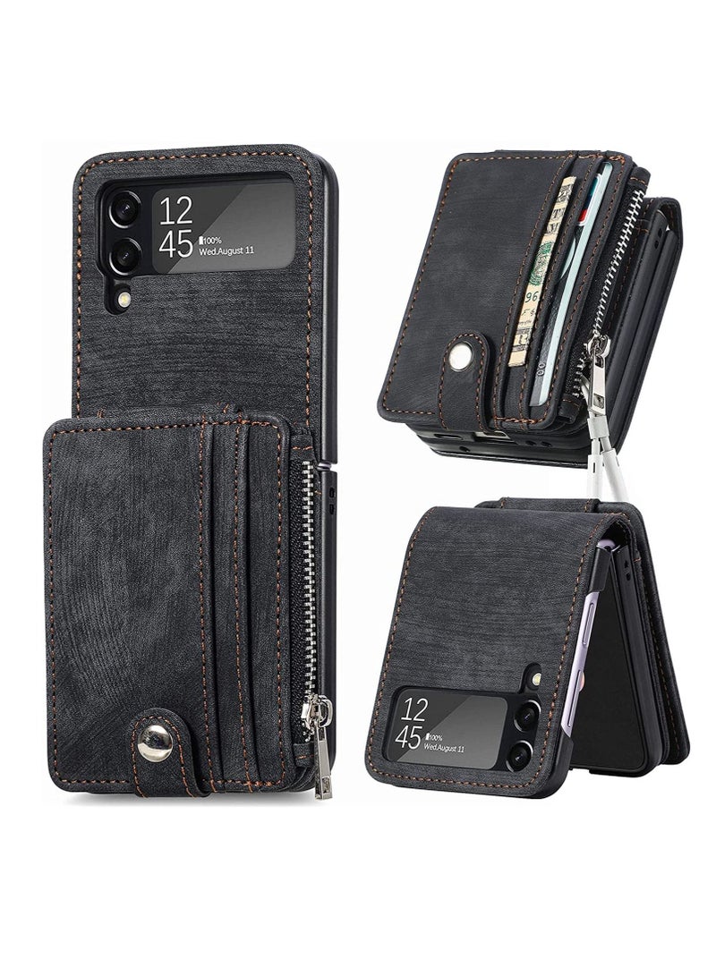 Excefore جراب محفظة لهاتف Galaxy Z Flip 4 مع حامل بطاقات 2 في 1 محفظة بسحاب قابلة للفصل، جراب هاتف قابل للطي من الجلد الصناعي بتصميم نحيف لهاتف Samsung Galaxy Z Flip 4 5G 2022 - Image 1