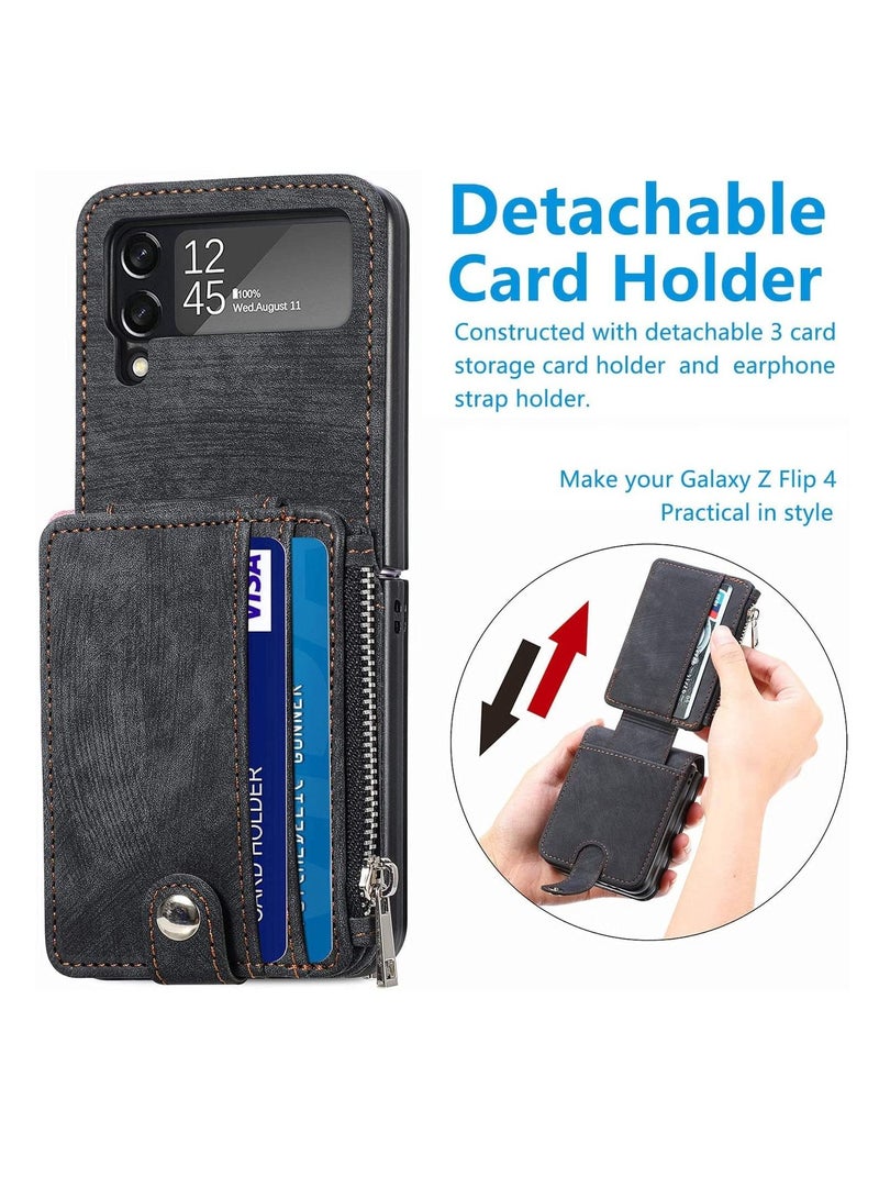 Excefore جراب محفظة لهاتف Galaxy Z Flip 4 مع حامل بطاقات 2 في 1 محفظة بسحاب قابلة للفصل، جراب هاتف قابل للطي من الجلد الصناعي بتصميم نحيف لهاتف Samsung Galaxy Z Flip 4 5G 2022 - Image 2