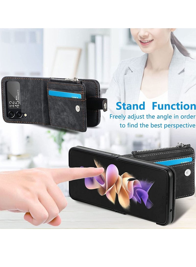 Excefore جراب محفظة لهاتف Galaxy Z Flip 4 مع حامل بطاقات 2 في 1 محفظة بسحاب قابلة للفصل، جراب هاتف قابل للطي من الجلد الصناعي بتصميم نحيف لهاتف Samsung Galaxy Z Flip 4 5G 2022 - Image 5