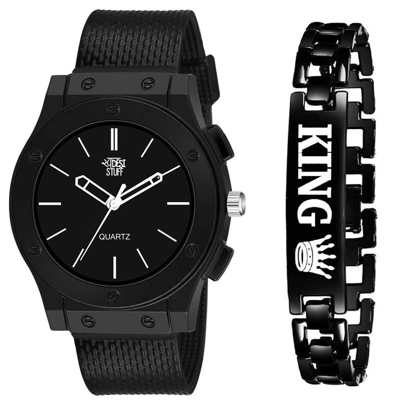 SWADESI STUFF Silicone Bracelet Watch Combo Analog Men's Watch With Black Dial and Band - Image 1