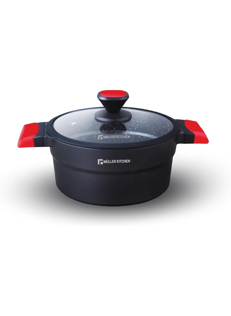 MULLER KITCHEN Casserole 20 Cm with Glass Lid, Die-Cast Aluminum, German Non-Stick Marble Coating, PFOA-Free, Suitable for Multiple Stoves - MK-3042 - Image 1