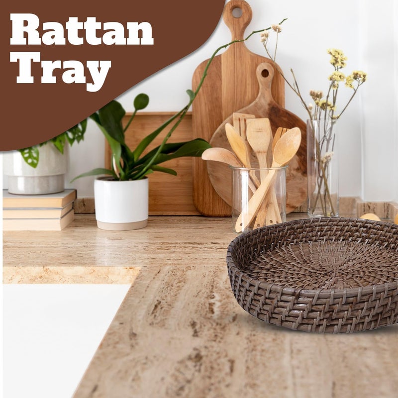 Ach Assam Cane Handicrafts Cane Rattan Tray - Natural Medium Size Serving Tray with Handles - Rustic Chic Decorative Accent for Home, ACH054 - Image 2