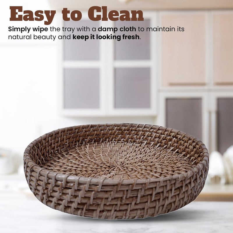 Ach Assam Cane Handicrafts Cane Rattan Tray - Natural Medium Size Serving Tray with Handles - Rustic Chic Decorative Accent for Home, ACH054 - Image 4