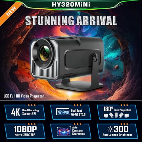 WOOPKER جهاز عرض محمول، جهاز عرض ميني HY320 مع واي فاي وبلوتوث، يدعم 4K 1080P مع واي فاي 6 ثنائي النطاق BT5.0 أندرويد 11، جهاز عرض ذكي مع تصحيح تلقائي للزاوية للهاتف/عصا التلفاز/الكمبيوتر المحمول - Image 2