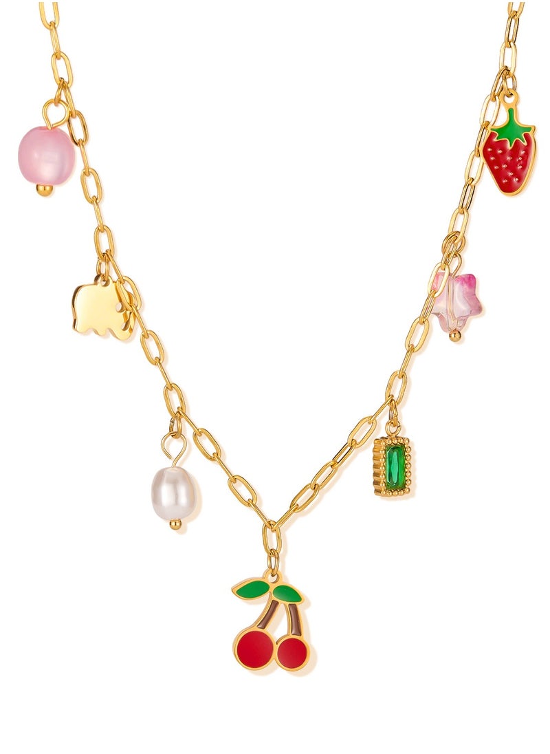 Generic Unisex Fun Fruit Pendant Necklace - Colorful Enamel & Stainless Steel Charm Necklace, Adjustable Jewelry for Daily Wear  - Image 1