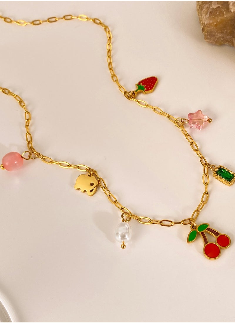 Generic Unisex Fun Fruit Pendant Necklace - Colorful Enamel & Stainless Steel Charm Necklace, Adjustable Jewelry for Daily Wear  - Image 2