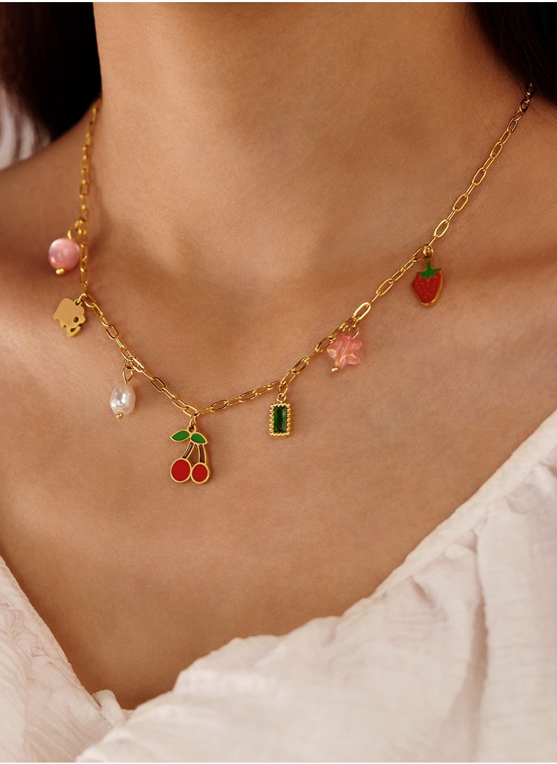Generic Unisex Fun Fruit Pendant Necklace - Colorful Enamel & Stainless Steel Charm Necklace, Adjustable Jewelry for Daily Wear  - Image 3