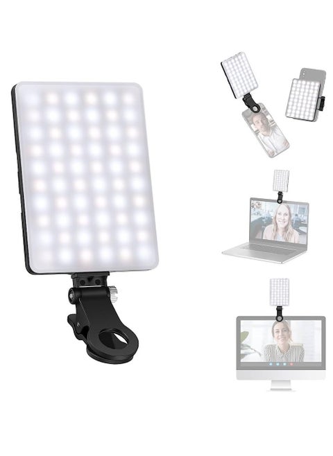 LED Selfie Light With Front & Back Phone Clip High Power 80LED 2000mAh Rechargeable CRI 95+ 3 Light Modes Portable Clip On Light For Phone/Tablet/Laptop Zoom Call TikTok