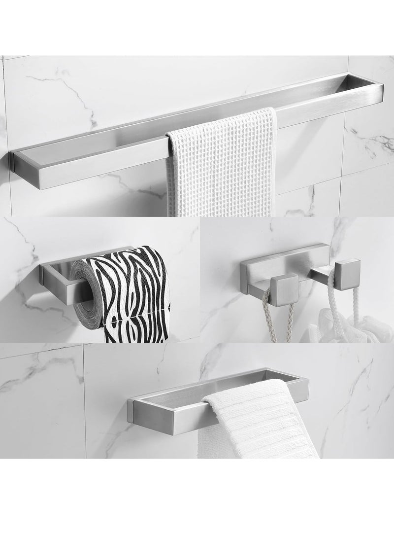 Brushed Bathroom Hardware Accessories Set 4 Pcs Stainless Steel Wall Mounted Towel Bar Set, 23.6 Inch Towel Rack Set - Image 1