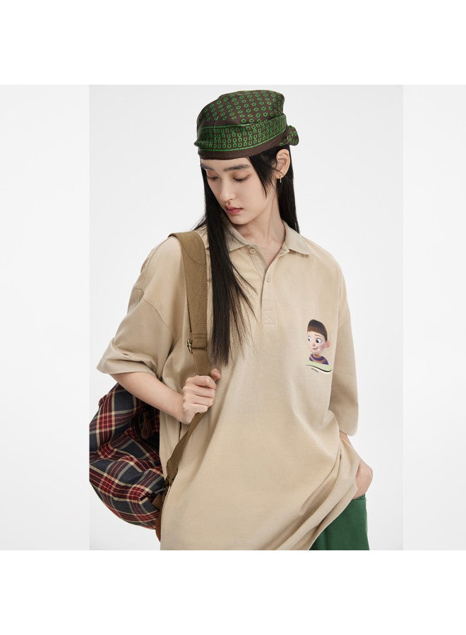 EPTISON تي شيرت بولو للجنسين بطباعة حروف، تصميم فضفاض غير رسمي بأكمام قصيرة - Image 4