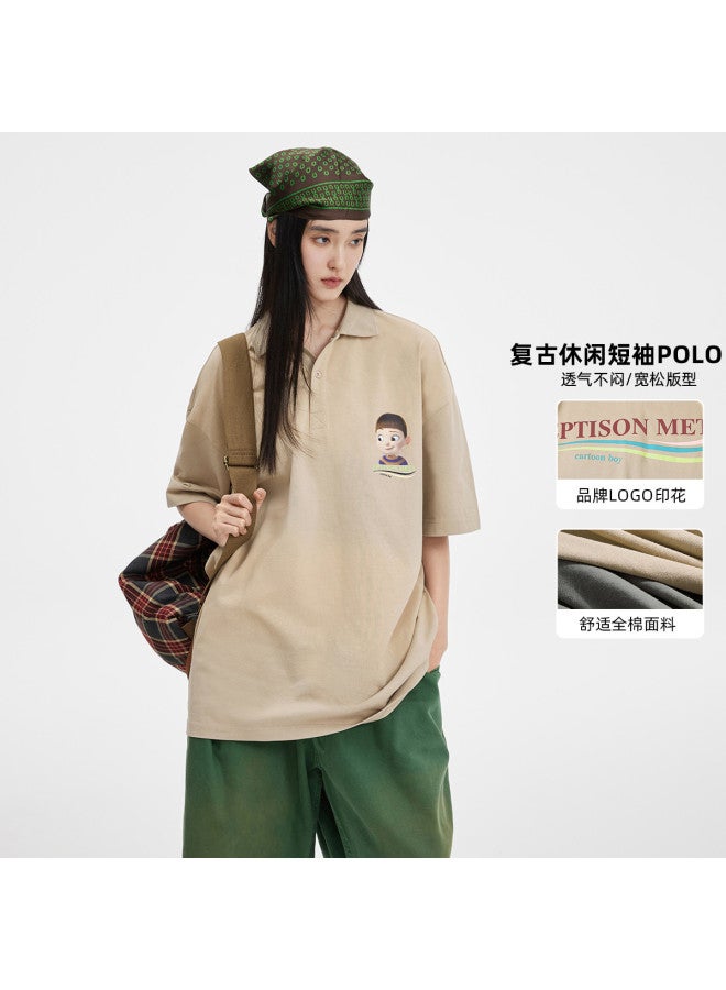 EPTISON تي شيرت بولو للجنسين بطباعة حروف، تصميم فضفاض غير رسمي بأكمام قصيرة - Image 2