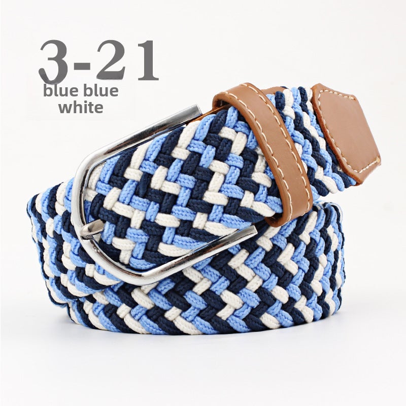 Unisex Canvas Elastic Belt with Pin Buckle Mica White