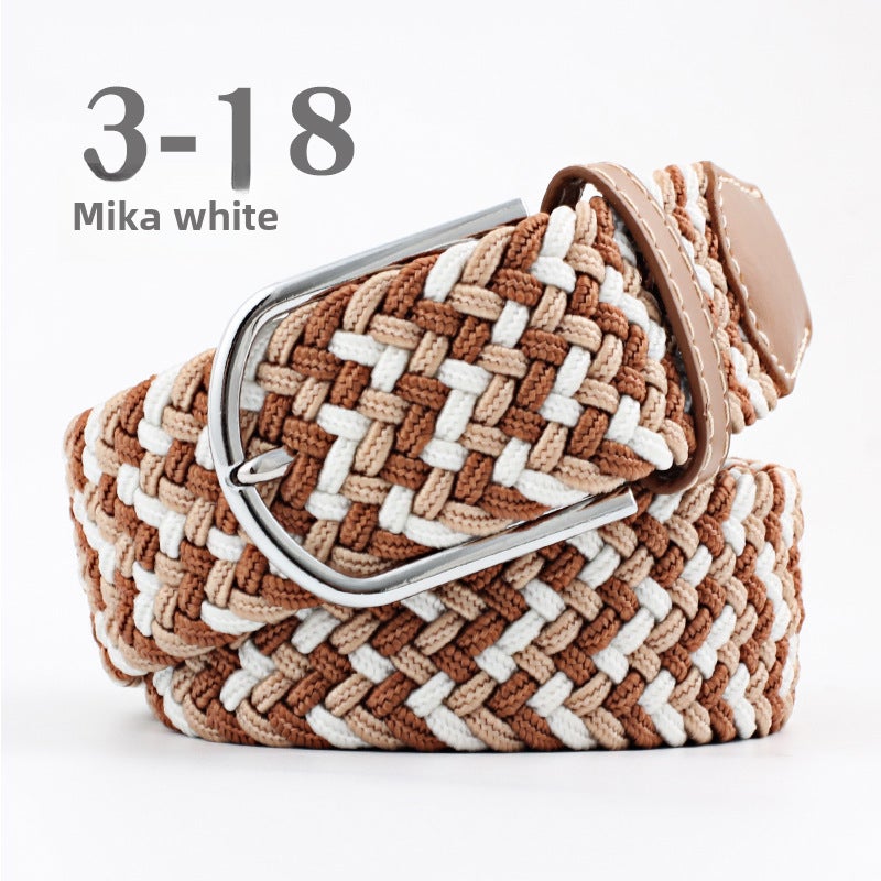Unisex Canvas Elastic Belt with Pin Buckle Mica White