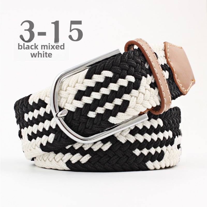 Unisex Canvas Elastic Belt with Pin Buckle Mica White