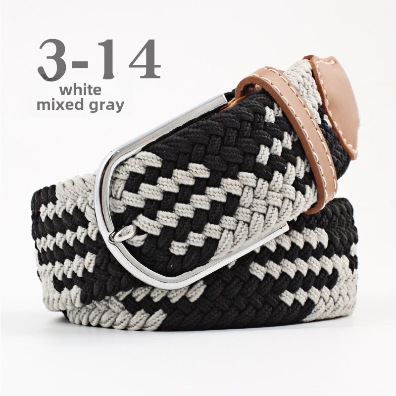 Unisex Canvas Elastic Belt with Pin Buckle Mica White