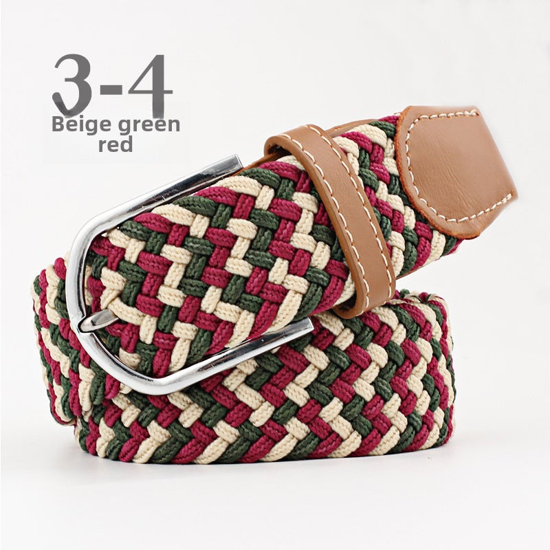 Unisex Canvas Elastic Belt with Pin Buckle Mica White
