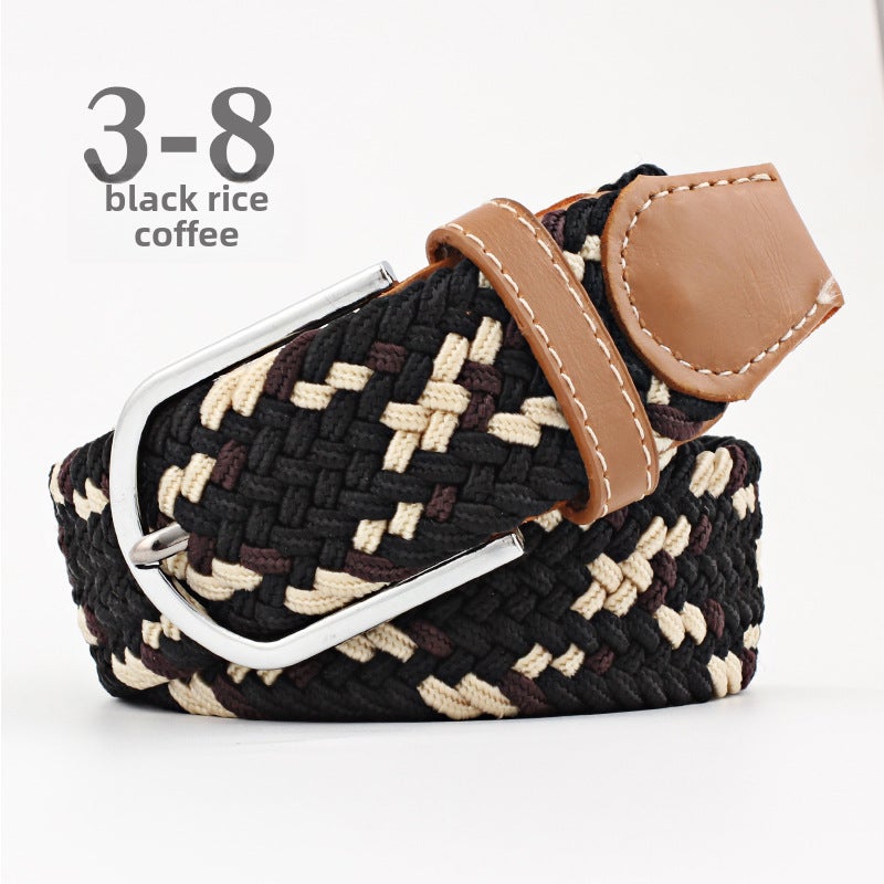 Unisex Canvas Elastic Belt with Pin Buckle Mica White