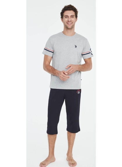 U.S. Polo Assn. Embroidered Round Neck Summer T-Shirt and Pocket Capri Set 