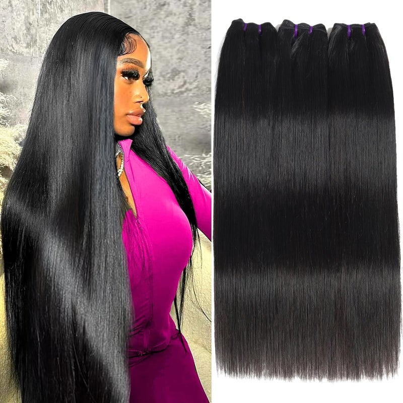 Beauty Queen 16A Straight Human Hair 4 Bundles 16 18 20 22 inch Virgin Remy 100 Unprocessed Weave Thick Brazilian Hair Extensions for Women Natural Black Color