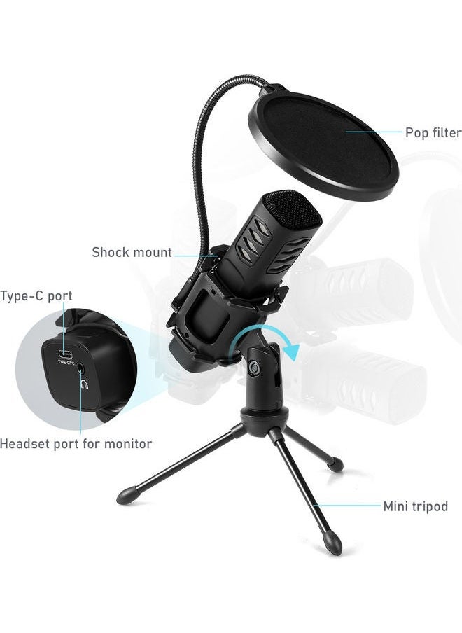 NIBEMINENT 5-Piece USB Microphone Cardioid Condenser With Tripod Stand  - Image 4