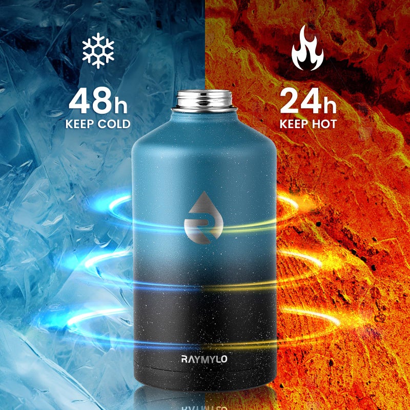 Raymylo 128Oz Insulated Water Bottle  Triple Wall Vacuum Stainless Steel Water Bottles - Keeps Cold 48H  Reusable One Gallon Jug For Gym  Sports  Camping  Hiking Travel  Starry Sky-Indigo/Black - Image 3