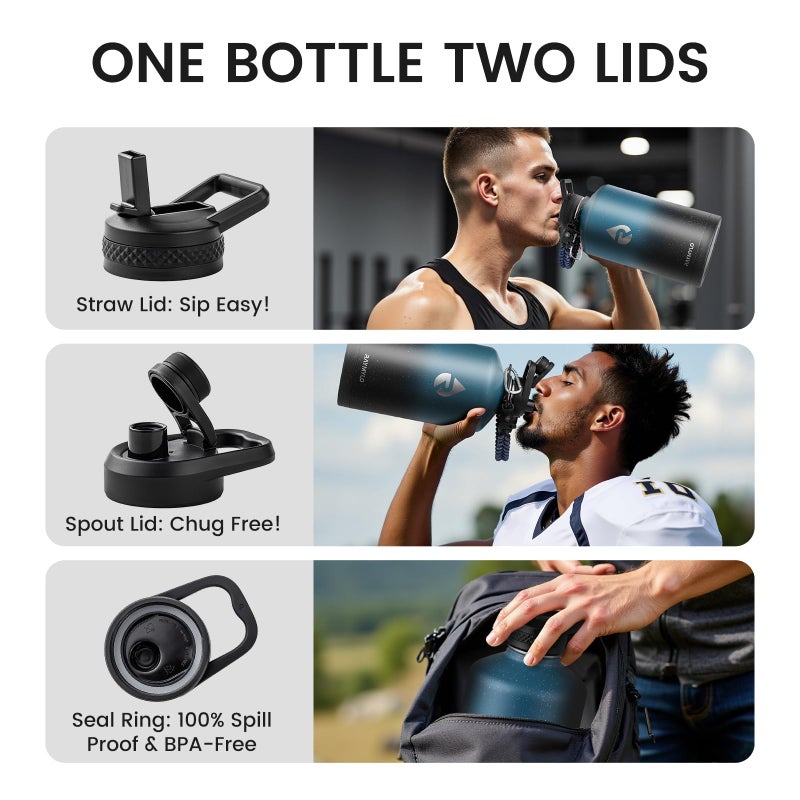 Raymylo 128Oz Insulated Water Bottle  Triple Wall Vacuum Stainless Steel Water Bottles - Keeps Cold 48H  Reusable One Gallon Jug For Gym  Sports  Camping  Hiking Travel  Starry Sky-Indigo/Black - Image 5