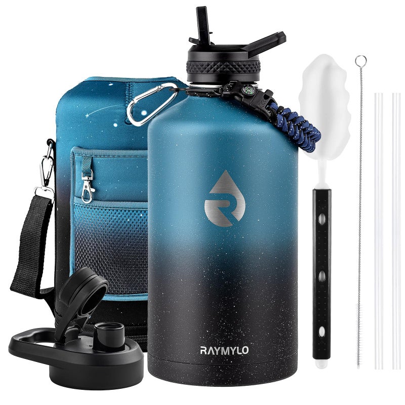 Raymylo 128Oz Insulated Water Bottle  Triple Wall Vacuum Stainless Steel Water Bottles - Keeps Cold 48H  Reusable One Gallon Jug For Gym  Sports  Camping  Hiking Travel  Starry Sky-Indigo/Black - Image 1
