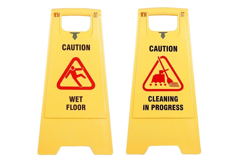 TARGET HYGIENE Caution Sign Board Wet Floor And Cleaning In Progress - Yellow (Combo of 2 Pc Sign Board) - Image 1