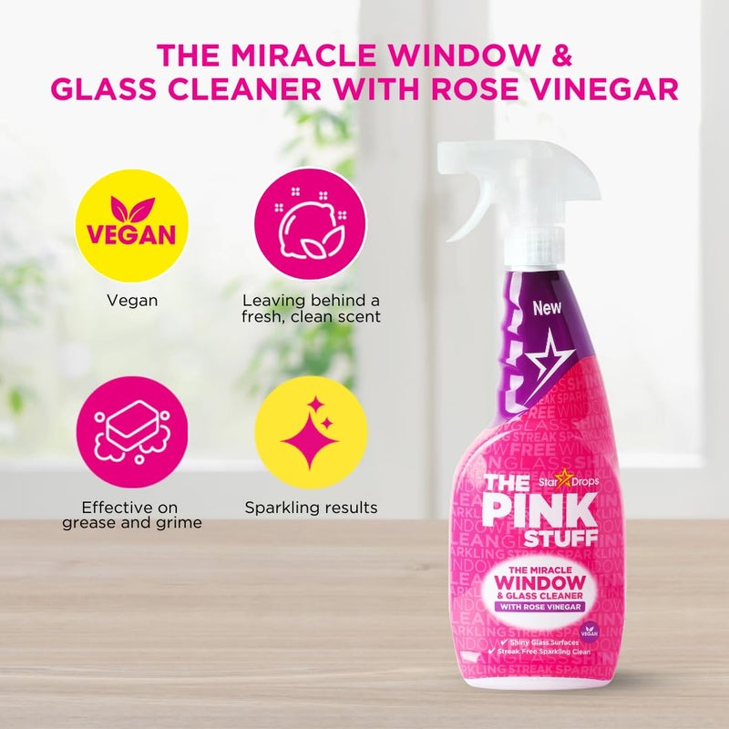 Stardrops The Pink Stuff Stardrops Miracle Window and Glass Cleaner with Rose Vinegar Spray 750ml 20759 - Image 2