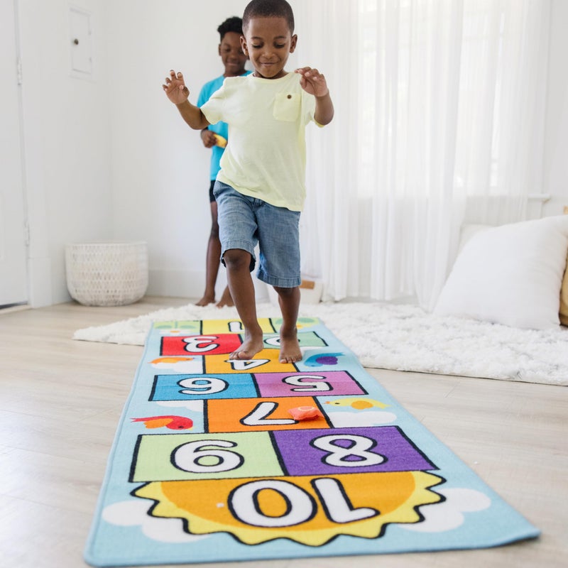 Melissa & Doug Hop and Count Hopscotch Game Rug (3 pcs, 78.5 x 26.5 inches) Classic Hopscotch Rug for Kids - Image 5