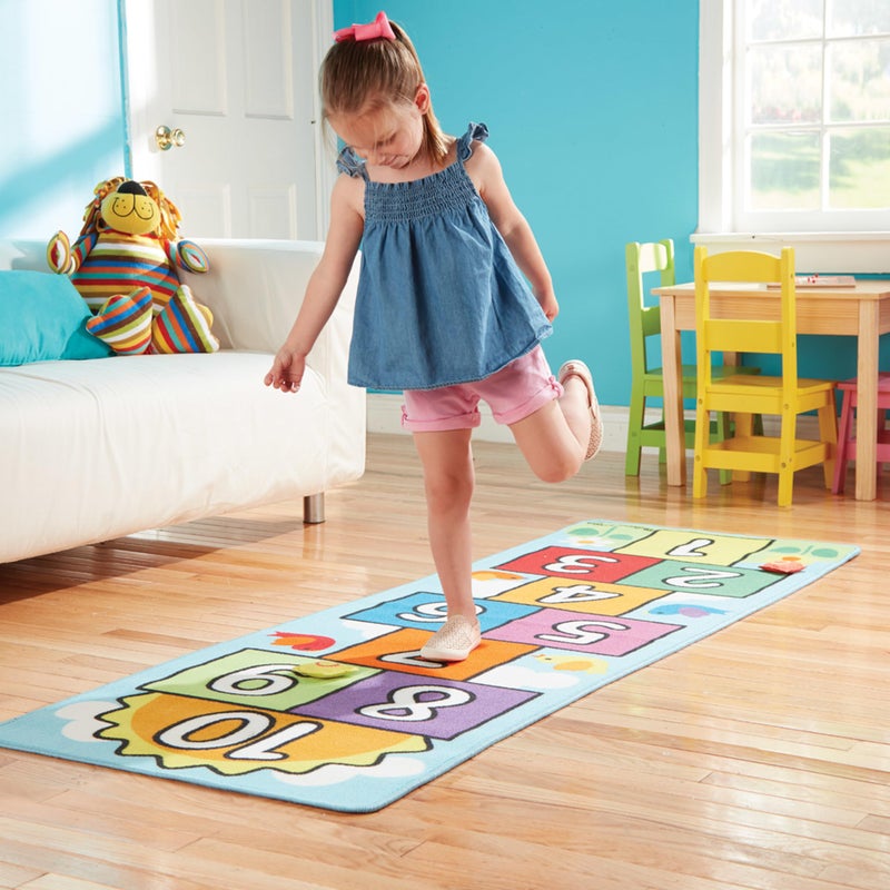 Melissa & Doug Hop and Count Hopscotch Game Rug (3 pcs, 78.5 x 26.5 inches) Classic Hopscotch Rug for Kids - Image 2