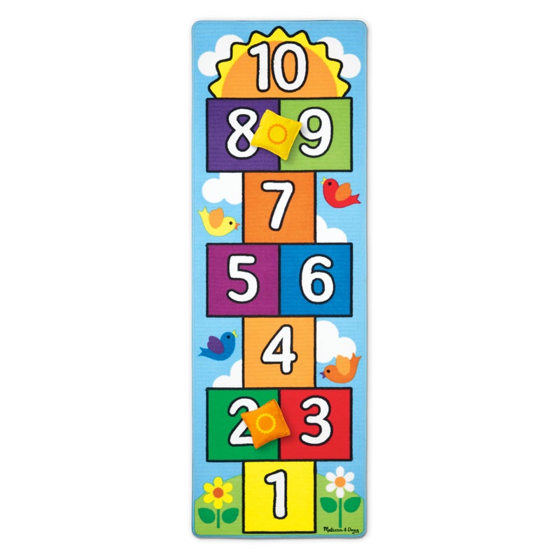 Melissa & Doug Hop and Count Hopscotch Game Rug (3 pcs, 78.5 x 26.5 inches) Classic Hopscotch Rug for Kids - Image 1