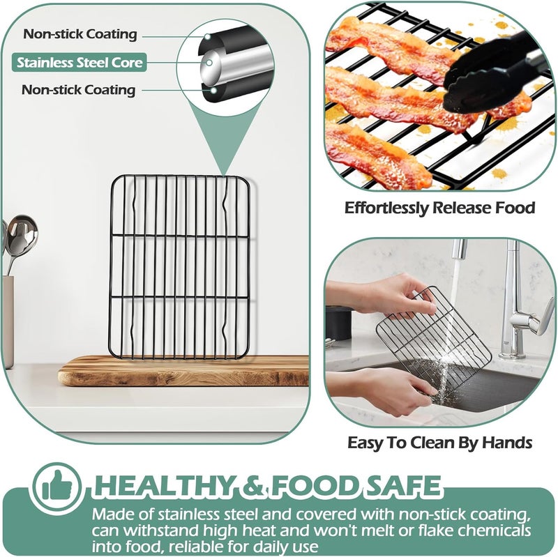 TeamFar Small Cooling Rack (Set of 2), 8.75’’ x 6.25’’ Coated Stainless Steel Wire Rack Baking Racks for Cooking Grilling Cooling, with Non-stick Coating, Healthy & Sturdy, Oven safe & Easy Clean - Image 4