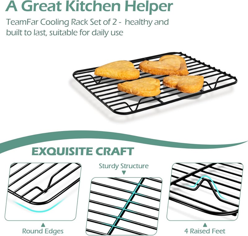 TeamFar Small Cooling Rack (Set of 2), 8.75’’ x 6.25’’ Coated Stainless Steel Wire Rack Baking Racks for Cooking Grilling Cooling, with Non-stick Coating, Healthy & Sturdy, Oven safe & Easy Clean - Image 3