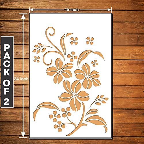 ARandNJ Combo Stencil for Wall Painting (Size:- 16X24 Inch) Theme:-Beautiful Flower DIY Reusable Painting Design Suitable for Bedroom,Living Room Entrance (Pack of 2) - Image 1