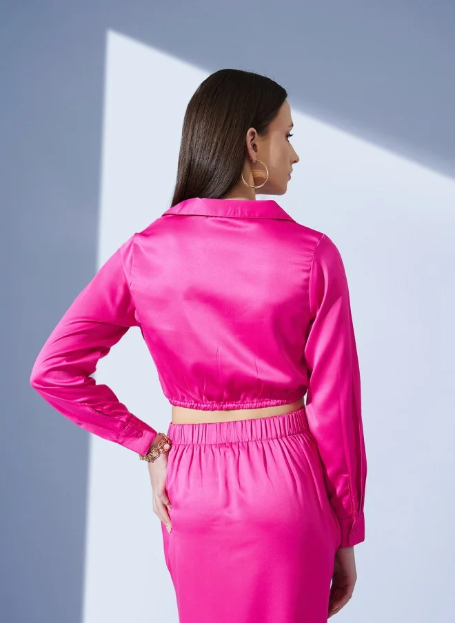 STREET 9 Fuchsia Satin Wrap Top for Women