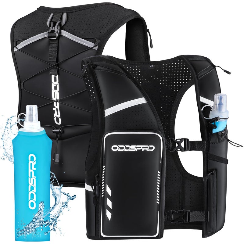 ODDSPRO Running Vest for Women Men Phone Pocket Running Hydration Vest with 500ML Soft Flask Adjustable Chest Waist Straps 10 Pockets Reflective Breathable Hydration Vest for Hiking Biking Marathon - Image 2