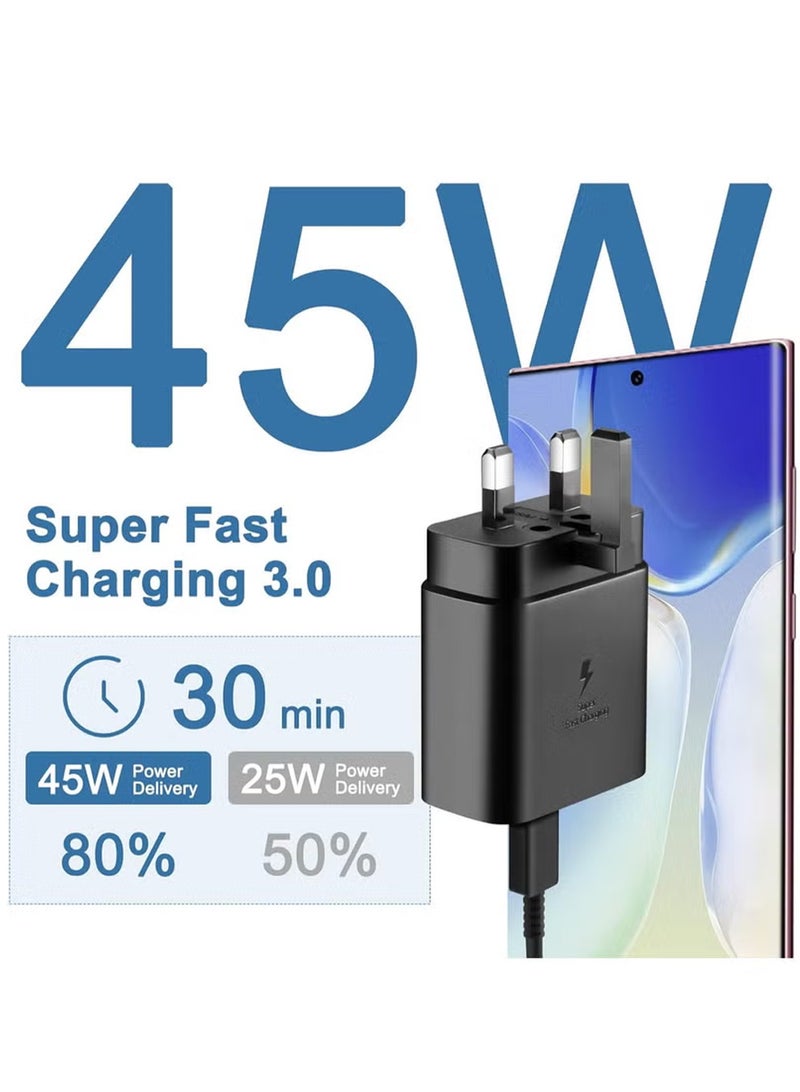 إكس ليفيل لشاحن سامسونج جالاكسي (مع كابل شحن) شاحن سريع 45 وات، S23 Ultra S23 Plus S23 S23 S22 Ultra S22 S21 Ultra S21 S21 A54 A53 A52 A32-45 وات مع كابل شحن سريع من النوع C 5A - Image 2