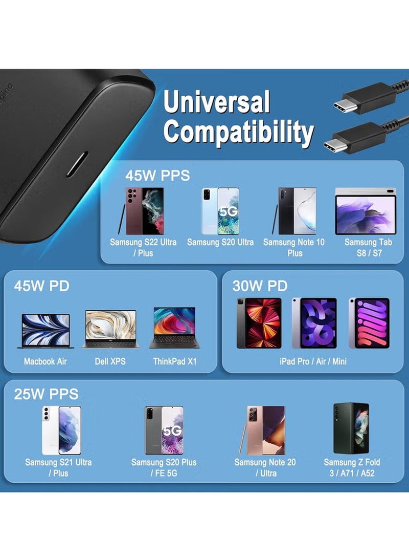 إكس ليفيل لشاحن سامسونج جالاكسي (مع كابل شحن) شاحن سريع 45 وات، S23 Ultra S23 Plus S23 S23 S22 Ultra S22 S21 Ultra S21 S21 A54 A53 A52 A32-45 وات مع كابل شحن سريع من النوع C 5A - Image 5