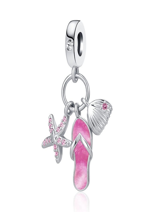 QeenseKc خرزة كريستالية على شكل شبشب وردي من QeenseKc، بتصميم نجمة بحر وصدفة، مناسبة لأساور باندورا - Image 1